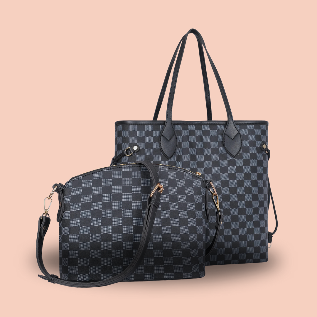 JESSI STREET - CHECKERED DUO TOTE - 04 - Black