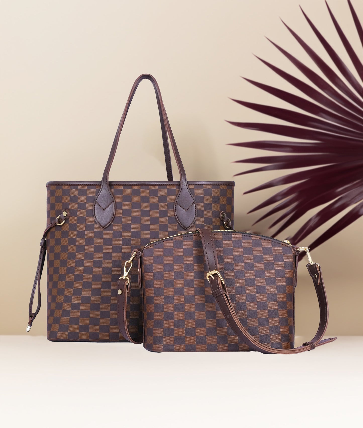 JESSI STREET - CHECKERED DUO TOTE - 04 - Brown