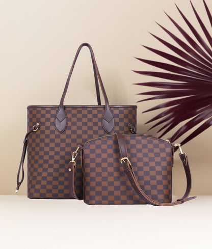 JESSI STREET - CHECKERED DUO TOTE - 04 - Brown